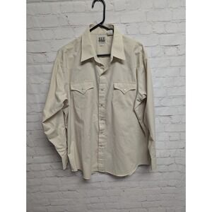 Ely Cattleman Shirt Men XL 17.5 35 Beige Western Sawtooth Pearl Snap NWOT 194